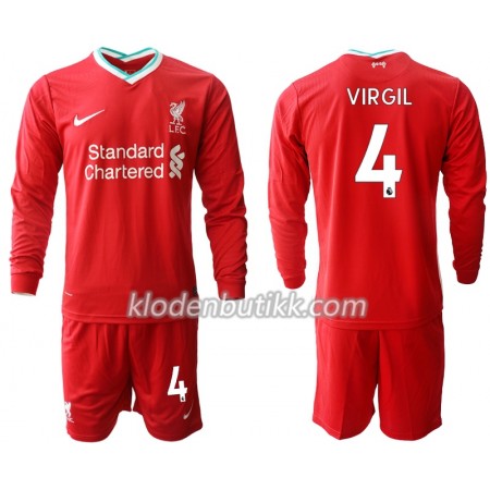 Liverpool Virgil van Dijk 4 Barn Hjemmedraktsett 2020-2021 Langermet (+ Korte bukser)